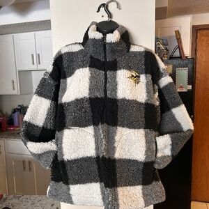 Women's Sherpa 3/4 Zip Pullover Black and White Checkered Jacket